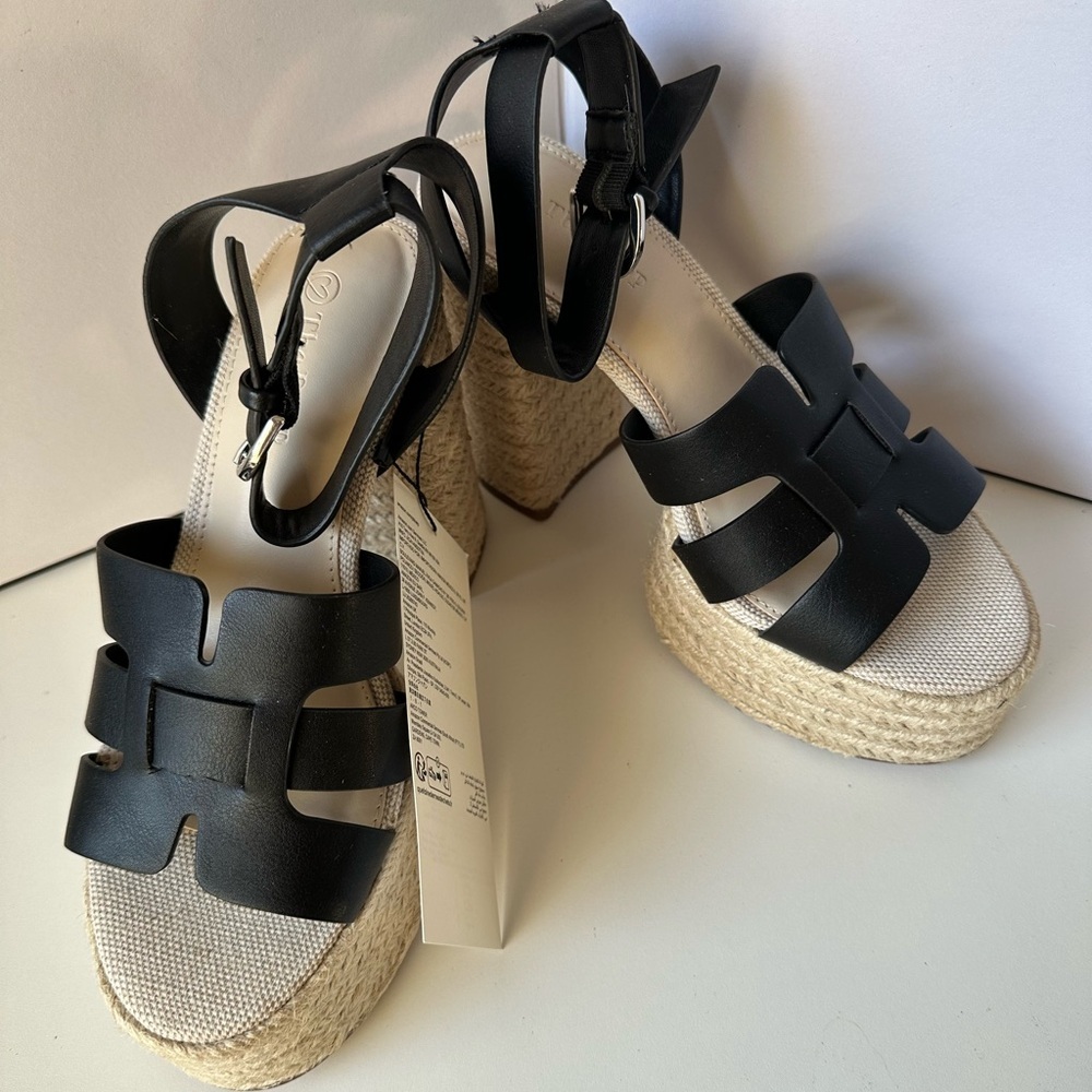 The Drop Black Platform Heels Espadrille Sandals New in Box